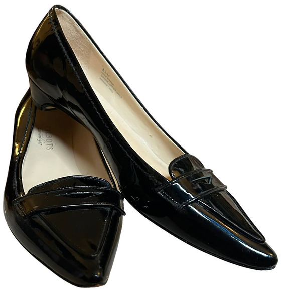 Talbots Shoes - Talbots Sz 8.5 Black Patent Leather Pointy Toe Flats Christmas New Years Party